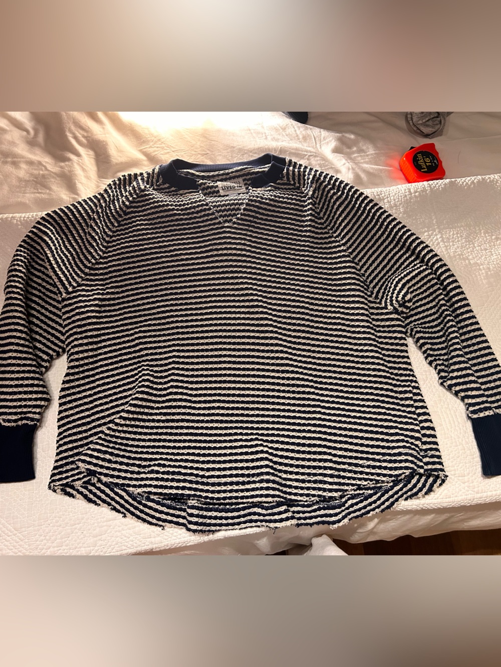 American Eagle Outfitters Black and White Striped Crew Sweater